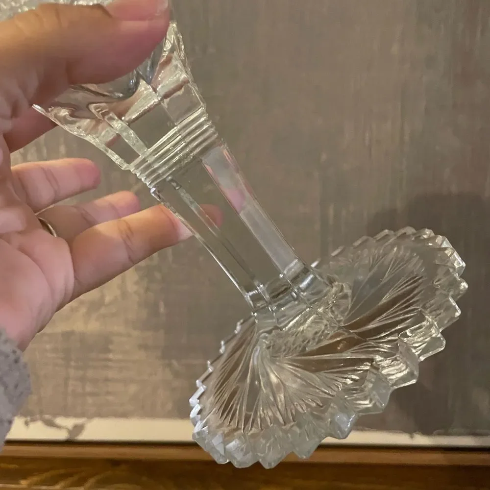Elaborate Vintage EAPG Crystal Glass Swirl Pattern Trumpet Pedestal Vase vintage